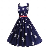  A 250-a aniversare a SUA 1950 Retro / vintage Lungime Genunchi Rochii Rochie leagăn Rochie Flare Fără mâneci Linia -A Costume de fancy Pentru femei 4 iulie Ziua Independenței Adulți Rochie Primavara