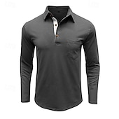 abordables Polo classique pour homme-Homme Polo Polos de Golf Occasionnel Travail Classique manche longue Bloc de Couleur Boutons Été Printemps &amp; Automne Toutes saisons Coupe régulière Noir Vin Violet Vert Véronèse Café Polo