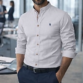 billige Business Casual-Herre Skjorte Linskjorte Sommerskjorte Dresskjorter Skjorte med knapper عادي Virksomhet Formell Svart Navyblå Grønn Kakifarget Langermet Krage Vår sommer Sommer Klær Broderi