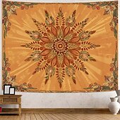 baratos Tapeçarias de Parede-Tapeçaria de parede mandala amarelo mostarda, estilo boho vintage com design floral, grande, em tons terrosos, para decoração de casa, pôster de tecido para fundo de parede.