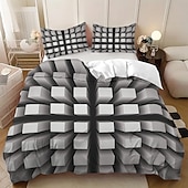 お買い得  羽毛布団カバーセット-3D幾何学模様プリントの羽毛布団カバーセット、3点セット、ホテルスタイルの寝具セット、クイーンサイズ、羽毛布団カバー1枚と枕カバー2枚、柔らかいショートベルベット生地、掛け布団は含まれません