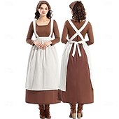  250º Aniversario de EE. UU. Siglo 19 década de 1800 Hasta el Tobillo Vestido de la pradera Conjunto de gorro y delantal Larga Chica pionera Colonial Pionero Guerra Revolucionaria Disfraz Mujer