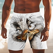 baratos Animais &amp; Aves-Homens Desenho Animado Engraçado Avestruzes Calção Justo de Natação Shorts de Natação Bermuda de Surf Cintura Média Havaiana férias na praia Bolsos laterais Forro de malha Cintura elástica com cordão