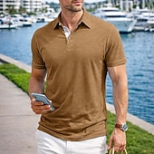 baratos Polo Clássico Masculino-Camisa polo masculina de algodão e bambu, estilo polo, casual, para trabalho, com gola polo e lapela, manga curta, básica, moderna, cor sólida, patchwork e botões, ideal para verão e primavera. &amp;polo
