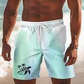 Недорогие Ocean Print-Men's Coconut Tree Gradient Color Sea Turtle Swim Trunks Swim Shorts Board Shorts Mid Waist Hawaiian Beach Vacation Wear Side Pockets Mesh Lining Elastic Drawstring Waist Designer Clothing Apparel