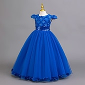 abordables Vestidos de Niña de Flores-Vestido de Niña Florista Chica Vestido formal Atuendo de boda Fiesta Boda Formal Moda Adorable Princesa Retazos Malla Color sólido Sin Mangas Cuello Barco Azul Piscina Rosa 4 años +