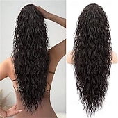 baratos Rabos-de-Cavalo-Aplique de rabo de cavalo longo, preto e cacheado, com presilha e cordão, 66 cm (26 polegadas), sintético, em camadas e com volume, para mulheres.