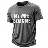  Herren-T-Shirt aus gewaschenem, abgenutztem Baumwollmischgewebe mit lustigem Aufdruck „Meine Frau schlägt mich“, Kurzarm, Rundhalsausschnitt, Größen S, M, L, XL, XXL, XXXL