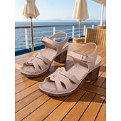 cheap Women-Women's Elegant Wedge Sandals with Buckles - Comfortable Vacation Footwear for Island and Cruise Vacations