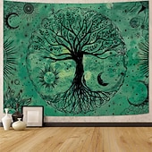 preiswerte Wandteppiche-Wandteppich mit Lebensbaum-Motiv aus Buntglas im Mosaikstil, farbenfrohe und lebendige Kunst, Heimdekoration für Wohnzimmer und Schlafzimmer, großes Stoffposter