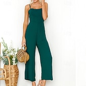 billige Jumpsuits-Dame Normal Kjeledresser Aktiv Helfarge Ermeløs Bred Bukseben Firkantet hals Daglig Feriereise Normal Svart Gul Vin Sommer