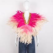 billiga Tillbehör-Karneval 2026 Rio Karneval Samba Tillbehör Kvinnors Mardi Gras Fjäder Cape Själ Lila Grön Guld Fjäder Poncho med Juvelkrage Brasilien Festival Prestandakostym