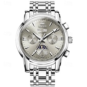 abordables Montres mécaniques-Montre homme Olevs neuve, élégante et fonctionnelle, avec affichage des phases de la lune, du calendrier, de l'heure sur 24 heures et du jour de la semaine. Montre mécanique automatique multifonctions