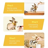 billige påske-Tresparegris av kanin for barn, uknuselig myntbøtte av tre for barn, søt pengebøtte, kaninbøtte til jul, bursdag, påskegaver, sparegrisleke for jenter, gutter