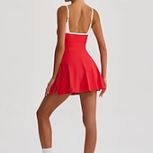 preiswerte Damenkleid-Damen Einfarbig Tenniskleid Tennisröcke mit Shorts Sportkleid Ärmellos Patchwork Rückenfrei Stoßdämpfung Atmungsaktiv Tennis Laufen Fitness Rundausschnitt Kleid Schwarz Rosa Pink Tennisbekleidung