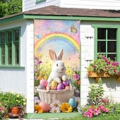 abordables Bannières de Garage et de Porte-Pâques Affiches Couverture de porte Bannières extérieures Rabbit Œuf Mignon 3D Soirée Dortoir Chambre d'adolescents Résidence universitaire Chambre d'amis pour hommes dans une fraternit