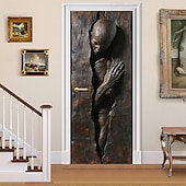 billige Garasje- og dørbanner-3D-dørmaleri menneskefigur skulptur kunst dørklistremerke optisk illusjon veggklistremerke avtakbar vinylfolie for hjemmekontordekor