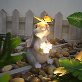 cheap Pathway Lights &amp; Lanterns-Outdoor Solar Cat &amp; Bunny Decorative Lights, Waterproof Resin Figurine Lamps, Garden, Yard, Pathway Lighting, Easter Holiday Decor, Landscape Accent Lights for Lawn, Outdoor Decoration
