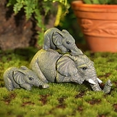 cheap Sculptures-Collectable Elephant Shelf Sitter 3Pcs Set, Mother Elephant Hanging Baby Elephants on The Edge, Mantelpiece Decoration, Hand-Painted Resin Figurines for Home Decor Gift