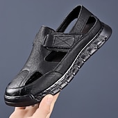 economico Sandali casual-sandali comodi da uomo in similpelle marrone, cinturino regolabile con gancio e passante, design traspirante con aperture, scarpe casual da tutti i giorni per camminare e viaggiare