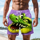  Per uomo Cartoni animati Coccodrillo Ammiccamento Costumi da bagno Pantaloncini da mare Pantaloncini da Surf Misura del girovita medio Hawaiano Divertente Vacanza al Mare Tasche Laterali fodera in