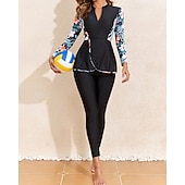 economico Rash Guards Interi-Per donna Standard Top sottomuta Tankini e bikini da surf Costumi da bagno Tropicale Con zip Protezione UV Elastico Manica Lunga Costume da Bagno Surf Immersione Nuoto Estate