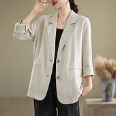 billige Essensielle falske skjorter-dameblazer bomull vindtett varm lappeteppe lomme elegant mote avslappet ensfarget daglig utendørs gate vanlig nedfellbar langermet yttertøy blå marineblå rosa vår høst