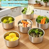 זול פתרונות אחסון למטבח-4/6 קערות נירוסטה עם מכסים, אטומות לדליפות &amp;ניתן לערום - אידיאלי לשימוש ביתי, חובבי פירות, מיכלי הכנת ארוחות, ארגון מקררים, מתקן מצרכים, פיקניקים &amp;אחסון