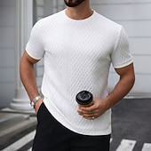  Men's T Shirt Tee Top Short Sleeves Crew Neck Summer Spring All Seasons Solid Color Textured Fashion Designer Basic Jacquard Plain Casual Vacation Casual Daily Navy Blue Top Tee for Men