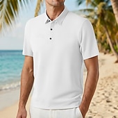 abordables Polo clásico para hombre-Hombre Polo Polo de seda helada seersucker Casual Negocio Cuello polo acanalado Manga Corta Moda Básico Color sólido Con Texturas Botones Verano Primavera &amp; Otoño Ajuste regular Azul Piscina Negro