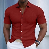  Men's Shirt Texture Casual Shirt Corduroy Shirt Button Up Shirt Black White Burgundy Navy Blue Military Green Short Sleeve Plain Shirt Collar Casual Daily Front Pocket Clothing Apparel Elegant