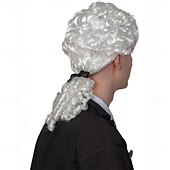 voordelige Historische pruiken-Witte pruik - historische koloniale gepoederde pruik met paardenstaart, kostuumaccessoire voor volwassenen en kinderen.