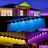 abordables Luces de Hogar Inteligente-Luces exteriores permanentes, iluminación inteligente RGB para aleros con aplicación y control remoto, 100 pies/150 pies/200 pies, resistente al agua IP67, sincronización de música y escenas de bricolaje para decoración, decoración de jardín, casa, fiesta