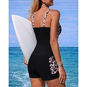 رخيصةأون تنجيد السباحة وبيكيني-نسائي تانكيني مكشكش ثوب السباحة قطعتين حجب الألوان حماية UV مطاط بدون كم ملابس السباحة تزلج على الماء غوص سباحة الصيف