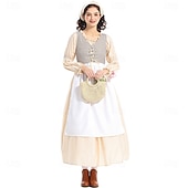  250th Anniversary USA 19th Century 1800s Prairie Dress Bonnet and Apron Set Long Sleeves Pioneer Girl Colonial Pioneer Revolutionary War Costumes Fancy Dress Women's Halloween Carnival 4th of July