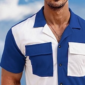 cheap Men's Work Shirts-Men's Shirt Waffle Shirt Casual Shirt Work Shirt Button Up Shirt Blue Black Green khaki Gray Short Sleeve Plain Cuban Collar Casual Daily Front Pocket Clothing Apparel Elegant Fashion Casual