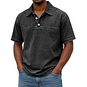  Herren Acid-Wash-Shirt Baumwoll-Poloshirt Lässig Geschäft Gerippter Polokragen Kurzarm Mode Basic Einfarbig Farbblock Knöpfe Gewaschen Sommer Frühling Frühling & Herbst Normale Passform Schwarz