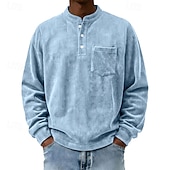 זול חולצות קורדרוי-בגדי ריקוד גברים חולצה קצרה חולצת קורדרוי חולצת הנלי טופ טי שרוול ארוך הנלי אביב סתיו צבע אחיד וינטאג' סגנון רחוב מסוגנן כיס Raglan Sleeves יומי בָּחוּץ חופשה שחור כחול תלתן חולצה עליונה לגברים