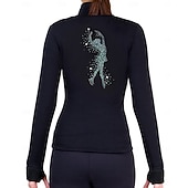 economico Giacche e gilet di pattinaggio artistico-Giacca di pile per pattinaggio ghiaccio Per donna Da ragazza Pattinaggio sul ghiaccio Giacca Superiore Nero Foro per pollice Elasticizzato Addestramento Competizione Vestiti da pattinaggio sul
