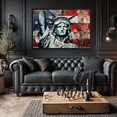  Freiheitsstatue Wandkunst – Amerikanische Flagge Leinwanddruck patriotische USA Kunstwerke Freiheit Gemälde für Büro Zuhause oder Studienraum Dekor
