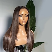 voordelige Pruiken van echt haar, met kanten voorzijde-Human Hair 5x5 Closure 13x4 Lace Front Wig Free Part Layered Haircut Brazilian Hair Straight Brown Wig 150% 180% Density Ombre Hair Natural Hairline 100% Virgin Glueless Pre-Plucked For Women Long