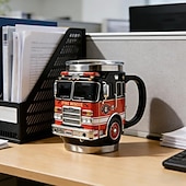 economico Tazze e tazzine-Tazza da pompiere, per i più coraggiosi, tazza da caffè artigianale con camion dei pompieri, tazza da caffè con pompiere, divertente tazza 3D con camion dei pompieri, stoviglie resistenti per bevande