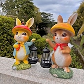 olcso Pathway Lights &amp; Lanterns-húsvéti kültéri napelemes vízálló gyantás nyuszi lámpás, kerti udvari ösvény gyep dekoráció, farm tájvilágítás, aranyos nyúl figura, kültéri dekoratív kiegészítő lámpa kertbe, ünnepi dekoráció