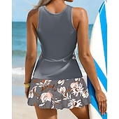 Недорогие Серфинг Танкини и Бикини-Жен. Купальник с цветочным принтом Танкини 2 предм. С принтом Эластичный Без рукавов Купальники Серфинг Для погружения с трубкой Плавание Лето