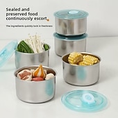 זול פתרונות אחסון למטבח-4/6 קערות נירוסטה עם מכסים, אטומות לדליפות &amp;ניתן לערום - אידיאלי לשימוש ביתי, חובבי פירות, מיכלי הכנת ארוחות, ארגון מקררים, מתקן מצרכים, פיקניקים &amp;אחסון