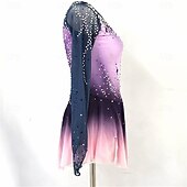 cheap Figure Skating Dresses-Figure Skating Dress Women's Ice Skating Dress Violet Pink Royal Blue Patchwork Thumbhole Stretchy Training Competition Skating Wear Classic Crystal / Rhinestone Long Sleeve Ice Skating Figure Skating
