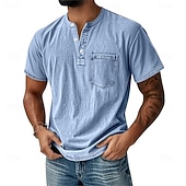 Χαμηλού Κόστους Casual Tee Henley-Ανδρικά Πουκάμισο Henley Πουκάμισο 100% Cotton Acid Wash Μπλουζάκι Μπλουζάκι Κοντομάνικο Ρετρό / Βίντατζ Καθημερινό Αγχωμένος Πεπαλαιωμένο Στυλ Πλυμένο Χένλι Causal Καλοκαίρι Άνοιξη Φθινόπωρο