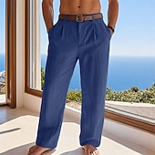 billiga Semester-Herr Byxor av linne i bomull Långbyxor Sommarbyxor Säckiga byxor Strandbyxor Ficka Ensfärgat Komfort Andningsfunktion Fullängd Ledigt Dagligen Utomhus Semester Mode Blå Svart Oelastisk