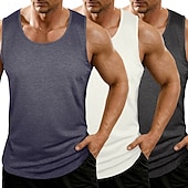 billiga Gym-toppar-Herr Linne Väst Undertröjor Ärmlös tröja Ärmlös Rundhals Rund halsringning Sommar Alla årstider Slät Mode Grundläggande Klassisk 3 st Slät Ledigt Gym Gata K Topp t-shirt för män
