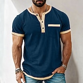 voordelige Casual T-shirts voor heren-Heren T-shirt Henley-shirt T-shirts Shirt met korte mouwen Korte mouw Henley Zomer Lente Lente zomer Kleurenblok Effen Modieus Ontwerper Basic Zak Vakantie Straat Uitgaan Zwart Blauw Blozend Roze Top